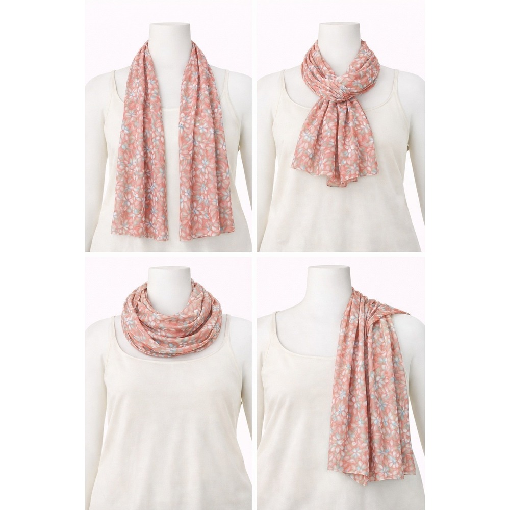 Denim & Co Beach Womens Floral Print Crinkle Scarf Peach Blue 28x72 A263190